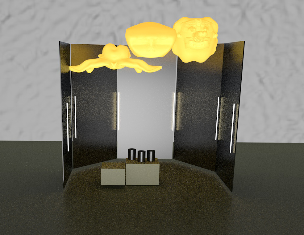Design visualisation of the altar-like Children's System: Eggs Eggs Eggs installation